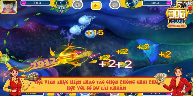 Hội viên thực hiện thao tác chọn phòng chơi phù hợp với số dư tài khoản