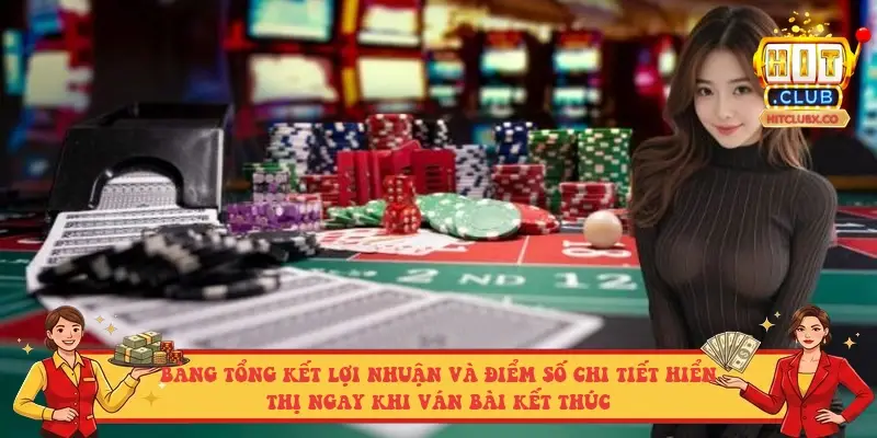 Bảng tổng kết lợi nhuận và điểm số chi tiết hiển thị ngay khi ván bài kết thúc